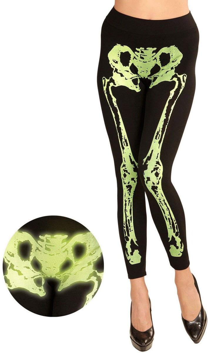 Spook & Skelet Kostuum | Legging Skelet Neon Groen Chiapas Vrouw | Small / Medium | Carnaval kostuum | Verkleedkleding